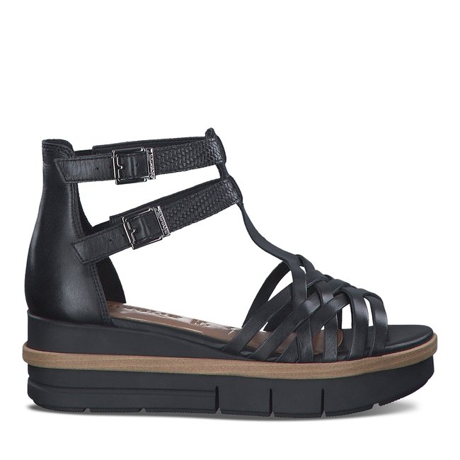 Sandale à talon en cuir noir <span itemprop=