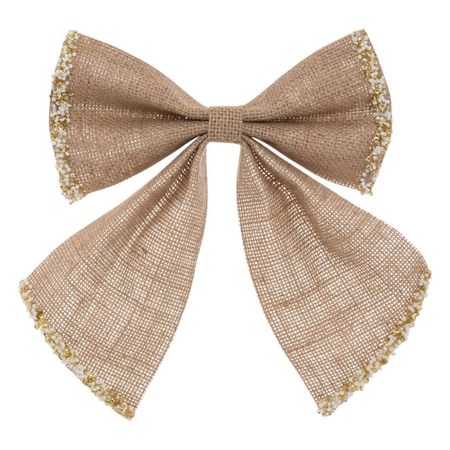 Noeud déco givré 20 x 24 cm jute beige Couleur beige ficelle <span itemprop=