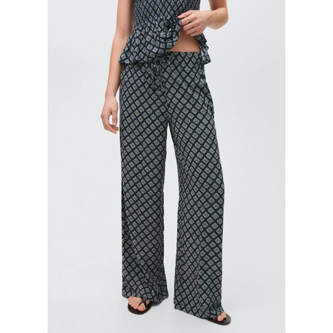 Pantalon droit imprimé bleu marine <span itemprop=