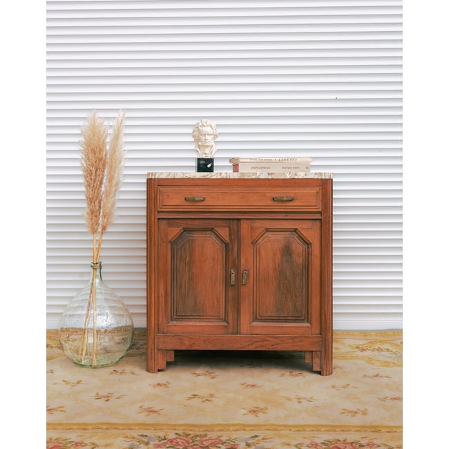 Buffet en noyer et marbre Gilbert N°1785 - Bon état Couleur marron <span itemprop=
