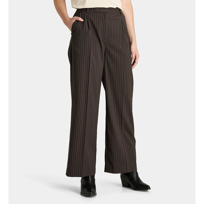 Pantalon dickens ten rayé droit marron chocolat <span itemprop=