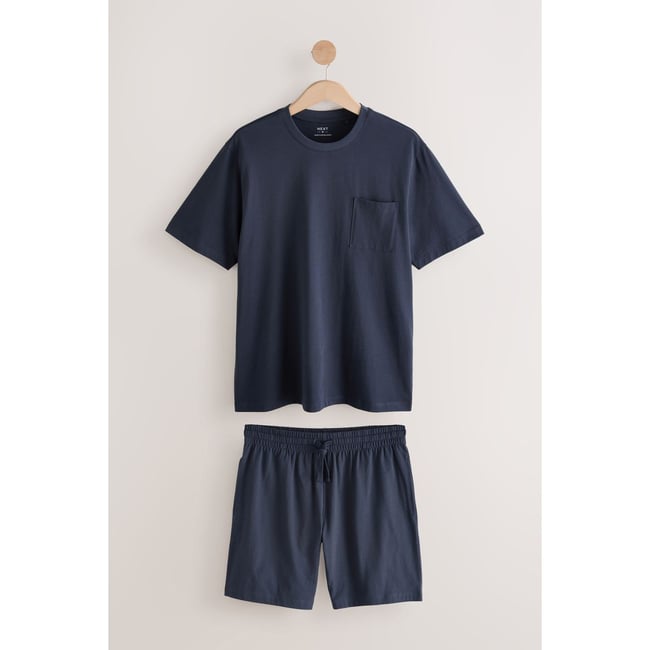 Ensemble pyjama short en jersey bleu marine <span itemprop=