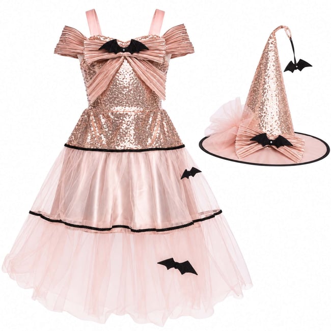 Déguisement enfant – Robe Sorcière Glamour rose <span itemprop=