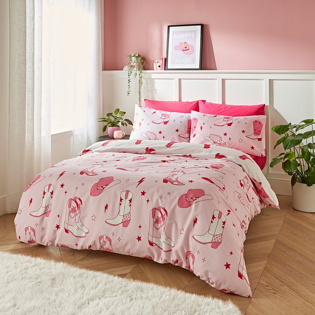 Cowgirl Boot Reversible Duvet Cover Set, pink, SASSY B