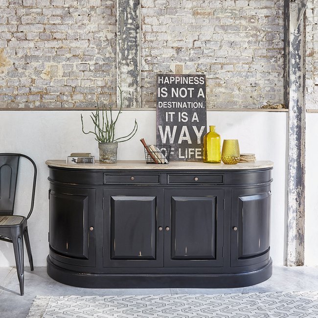 Buffet en acajou massif et teck  LONDRES Couleur noir <span itemprop=