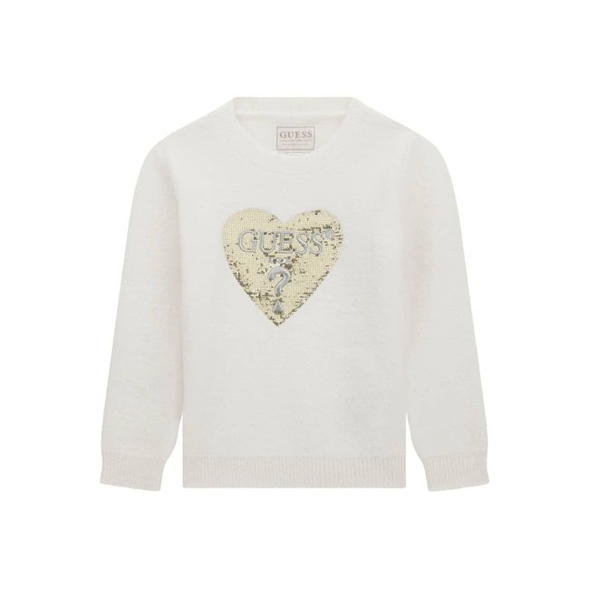 GUESS KIDS Pull empiècement pailleté duveteux frontal crème <span itemprop=