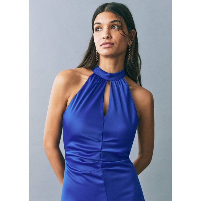 Robe satinée emmanchures américaines bleu électrique <span itemprop=