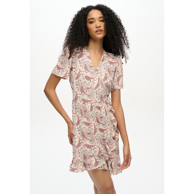Vestido corto estampado de manga corta estampado cachemir <span itemprop=