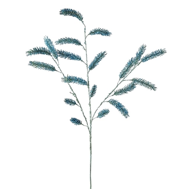 Branche de pin pailletée artificielle H127 NOËL Couleur bleu <span itemprop=