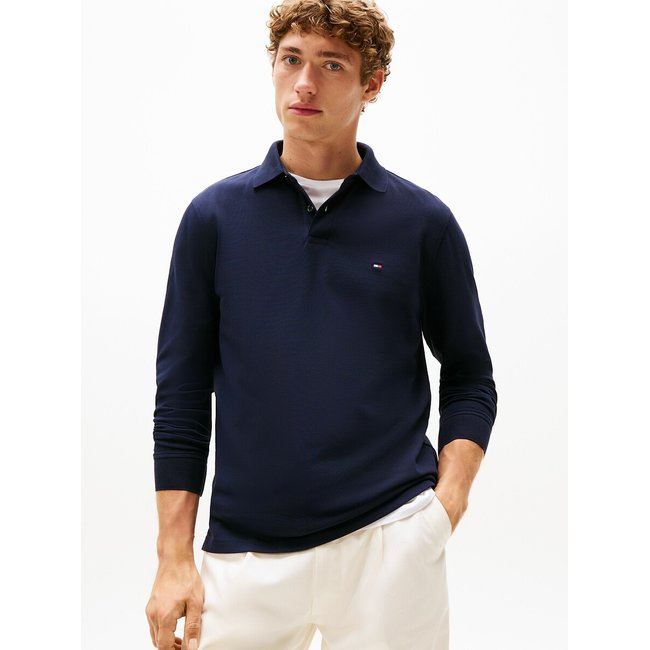 1985 Polo Shirt in Organic Cotton Pique, Regular Fit with Long Sleeves, navy blue, TOMMY HILFIGER