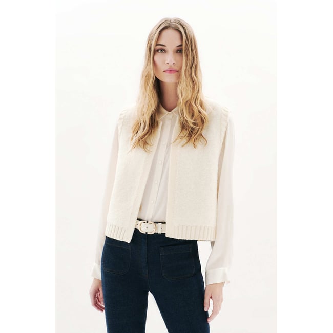 Gilet droit court alpaga DINO ecru <span itemprop=