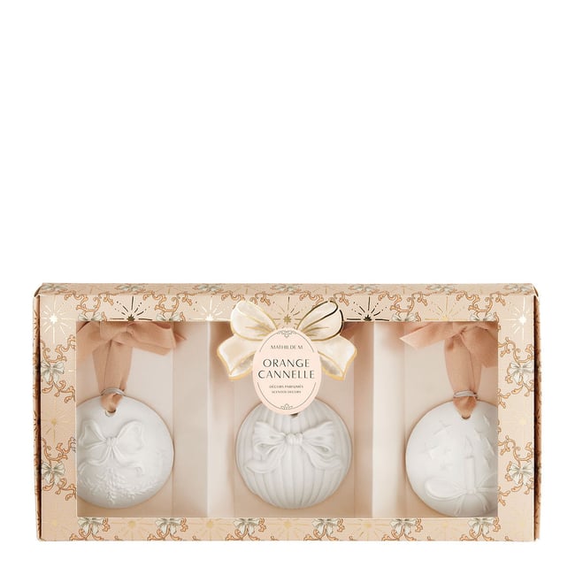 Coffret boules de Noël Orange Cannelle RUBANS DE FÊTE Couleur blanc <span itemprop=