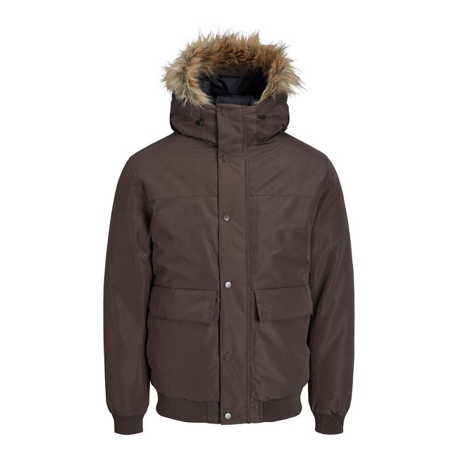 Blouson à capuche imitation fourrure  marron <span itemprop=
