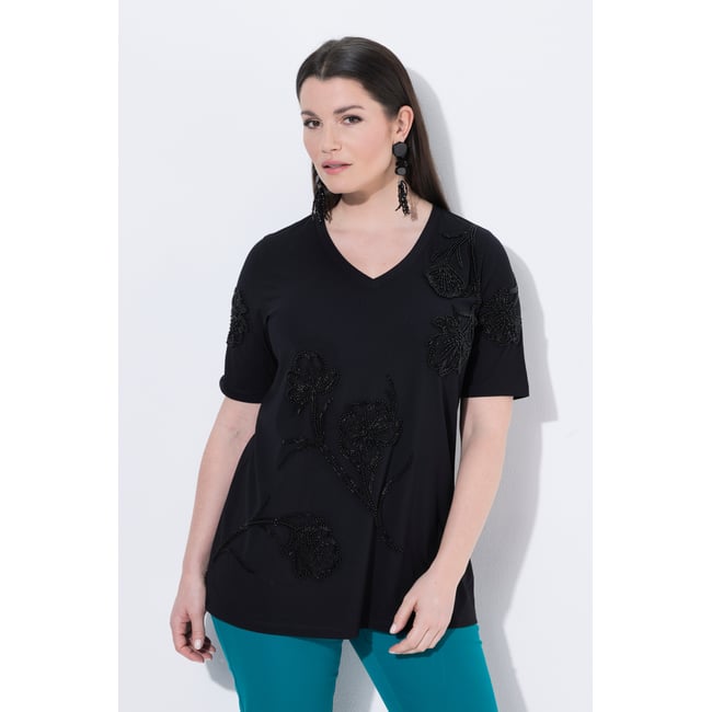 T-shirt avec perles fantaisie noir <span itemprop=