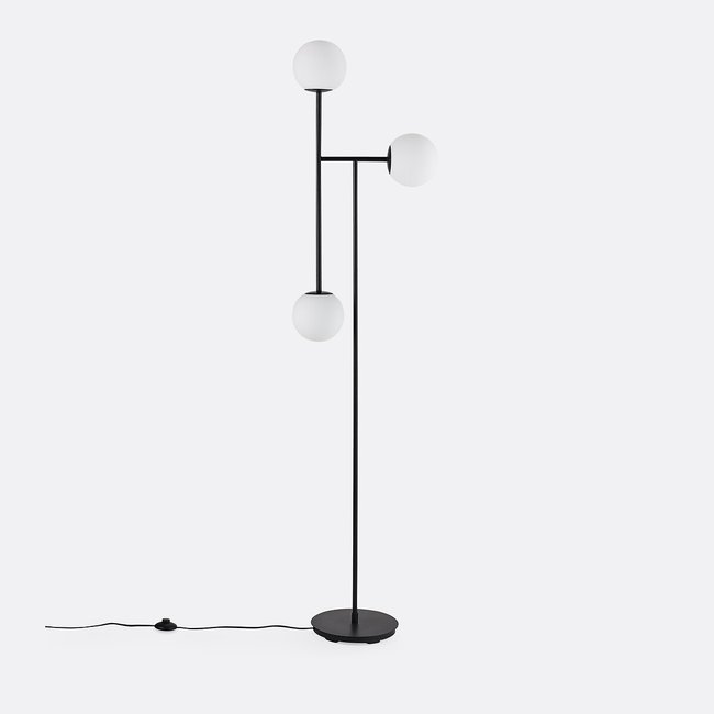 Lampadaire métal acier et verre opaline, Atea noir <span itemprop=