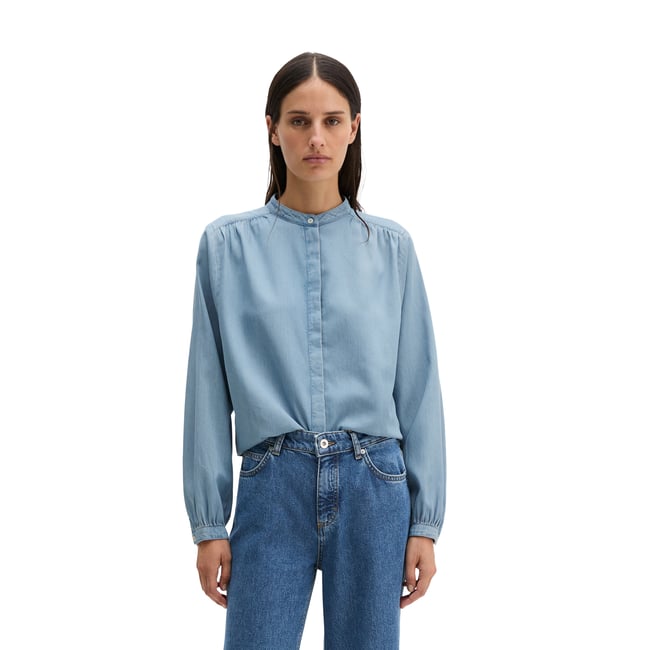 Blouse en jean loose en lin mélangé bleu clair <span itemprop=