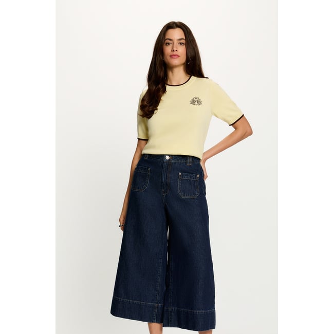 Pull manches courtes jaune pastel <span itemprop=