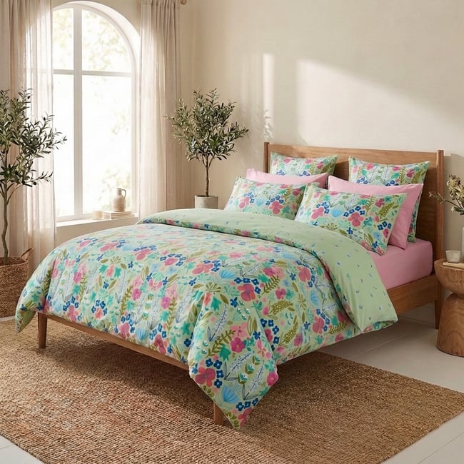 Parure de lit en Percale de Coton Playfull - KATE MERRITT vert <span itemprop=