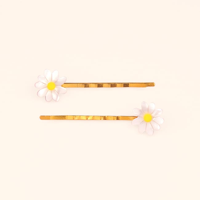 Duo Barrettes Fines PÂQUERETTE blanc nacré <span itemprop=