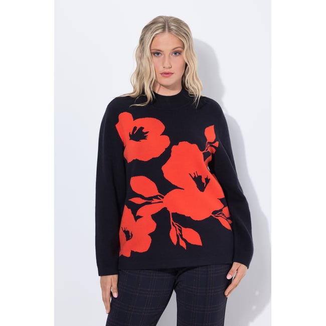 Pull, fleurs, oversize, col montant - ULLA POPKEN