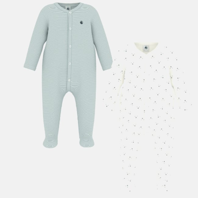2er-Pack Pyjamas aus Baumwolle mit Bärenköpfen und Streifenmuster weiss + grün <span itemprop=