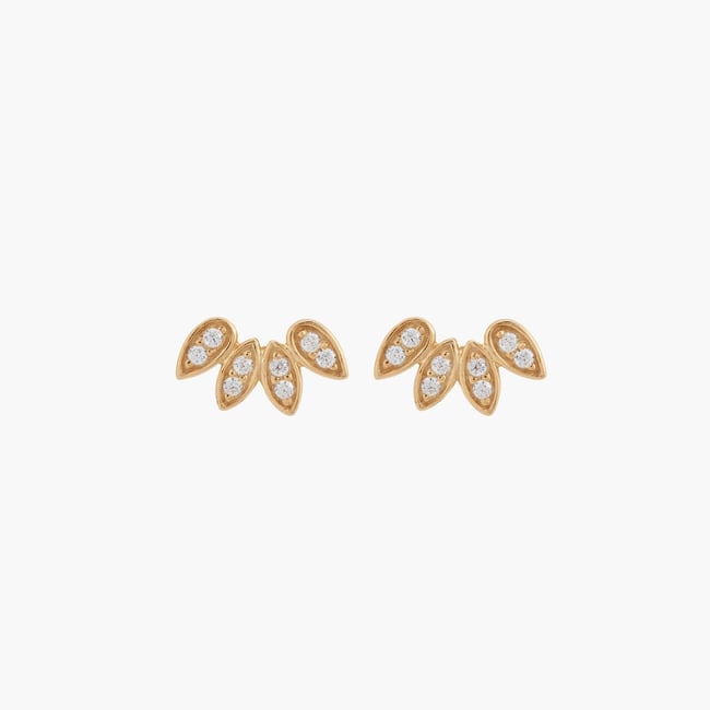 Puces d'oreilles pétales de zircon - argent 925 doré v019843 <span itemprop=