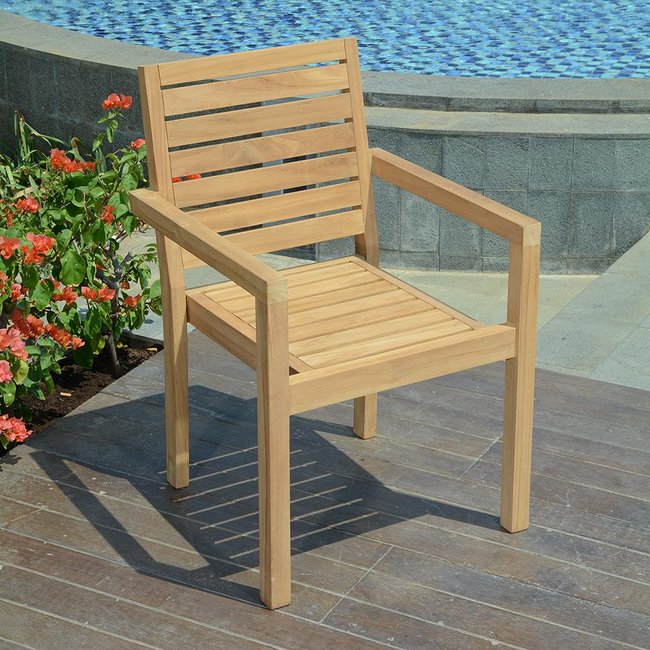 Fauteuil fixe empilable en teck Tivoli naturel <span itemprop=
