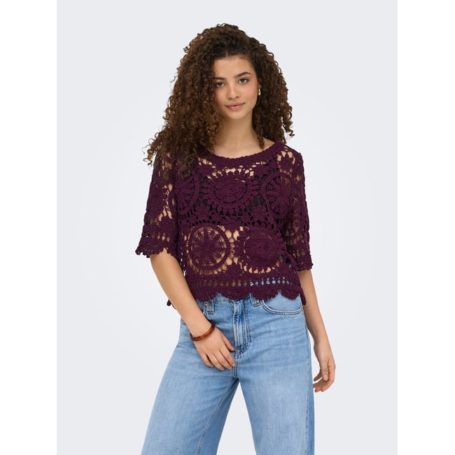 Pull En Maille violette - grape wine <span itemprop=
