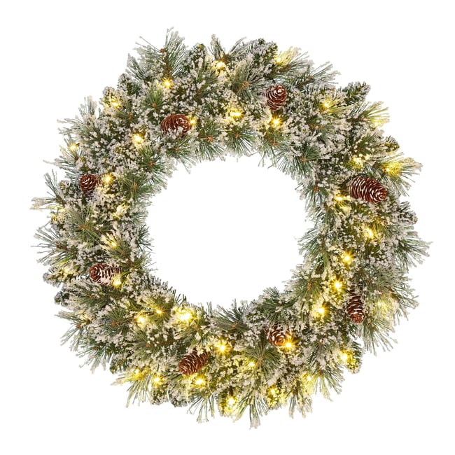 Couronne de Noël enneigée avec LED VANDANS Couleur vert <span itemprop=