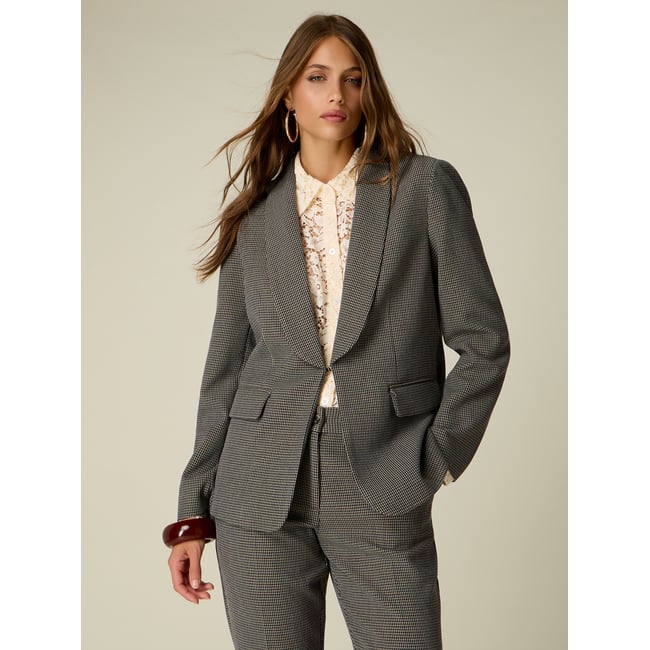 Blazer pied-de-poule avec poches à rabat gris <span itemprop=