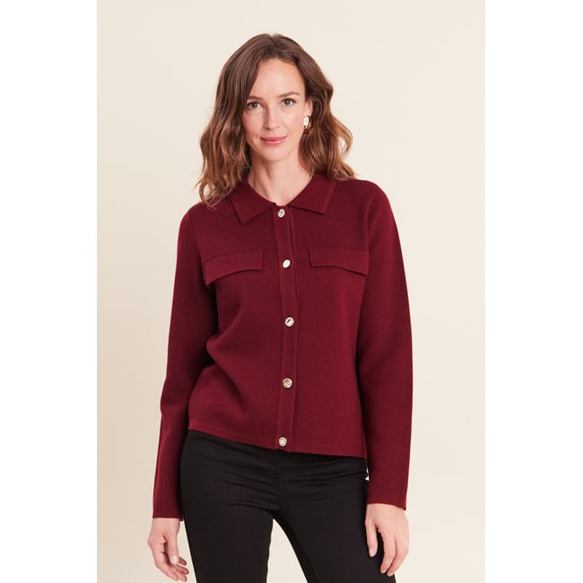 Veste col chemise manches longues bordeaux <span itemprop=