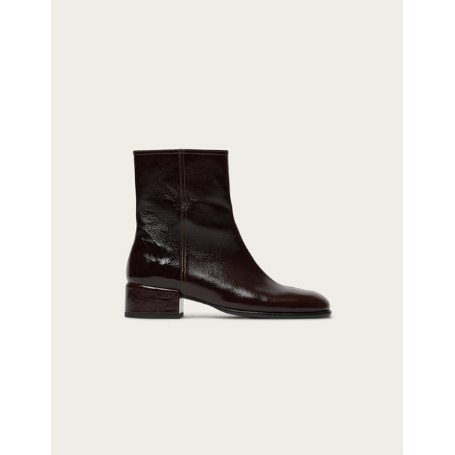 Bottines MOLI cuir plissé verni chocolat <span itemprop=