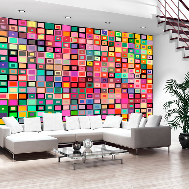 Papier peint intissé panoramique Colourful Boxes Couleur multicouleur <span itemprop=