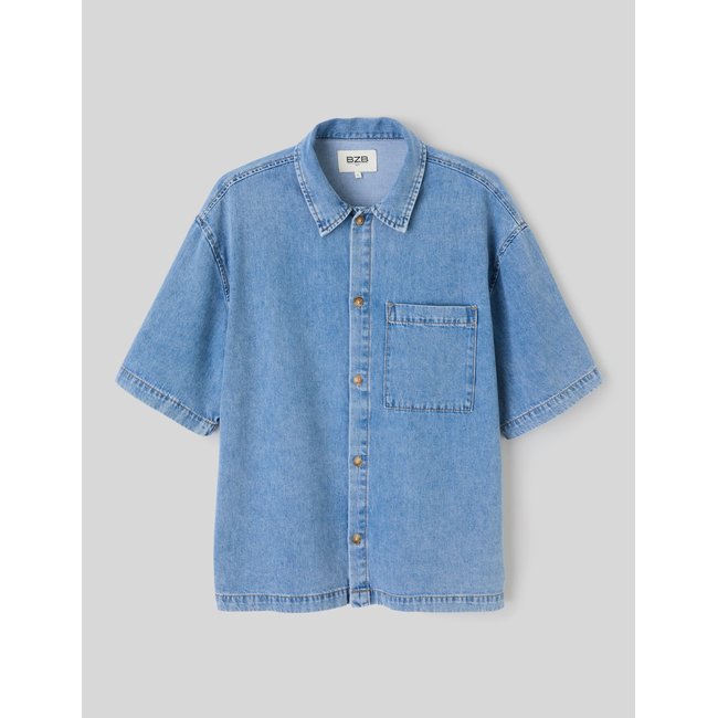 Chemise en jean manches courtes bleu moyen <span itemprop=