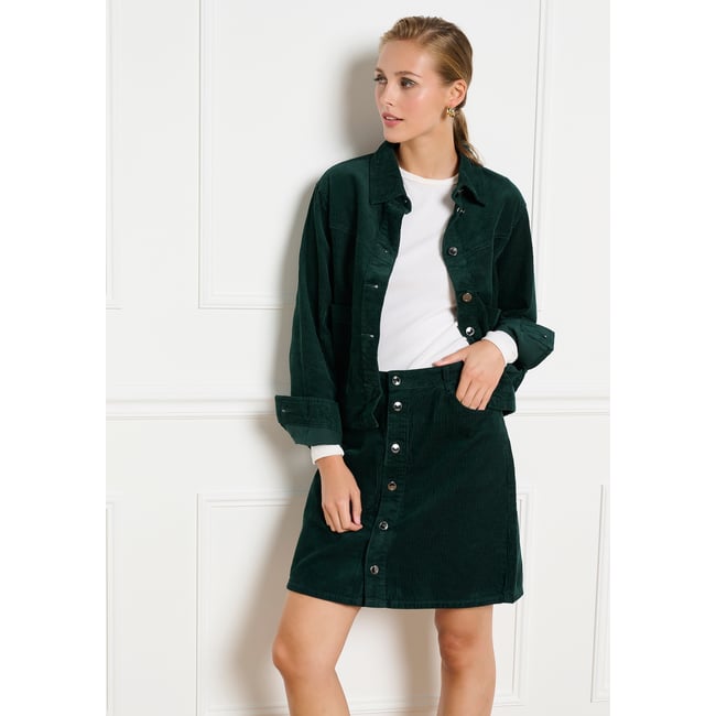 Jupe courte en velours côtelé vert bouteille <span itemprop=