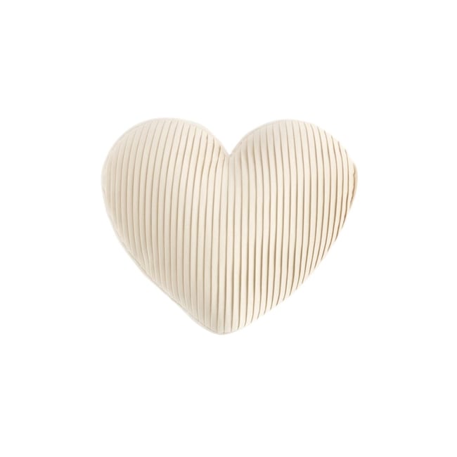 Coussin cœur 3d en velours plissé ivoire <span itemprop=
