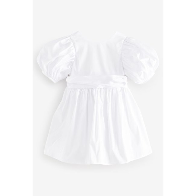 Robe à fleurs avec nœud en taffetas blanc <span itemprop=