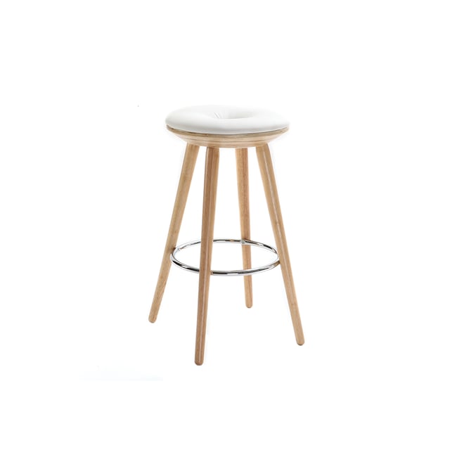 Tabouret de bar scandinave blanc et bois clair 66 cm NORDECO Couleur blanc <span itemprop=
