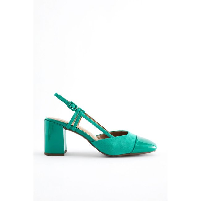 Chaussures carrées à talon épais vert <span itemprop=