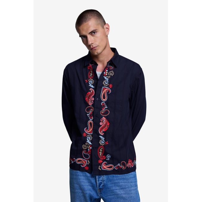 chemise brodée à manches longues noir <span itemprop=