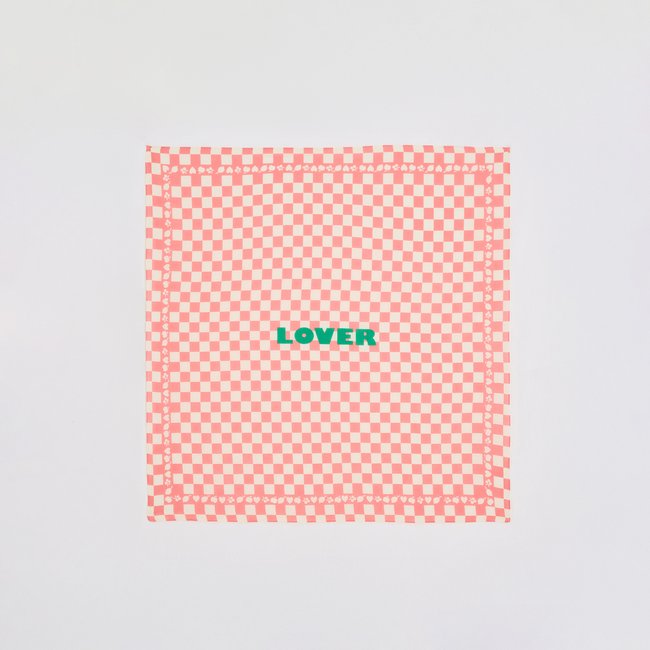 Foulard en coton imprimé damier rose <span itemprop=