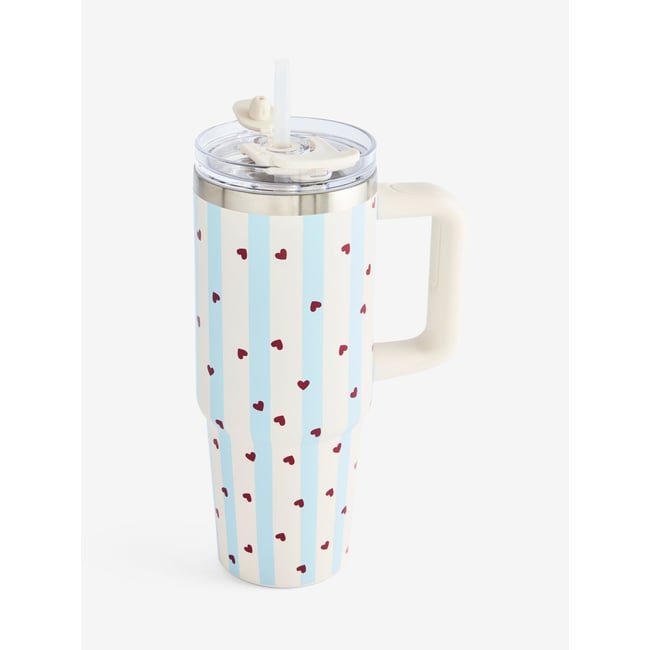 Gourde en acier inoxydable 900 ml/paille 16 £ Couleur crème/bleu <span itemprop=