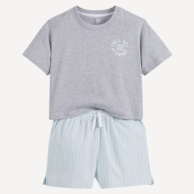 Pyjashort coton gris/bleu <span itemprop=