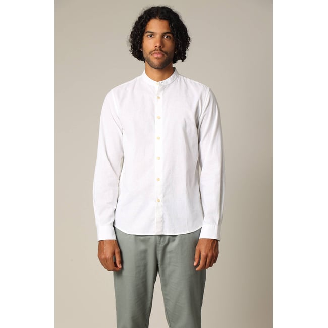 Chemise unie en lin avec col mao et manches longues SMITHY - DEELUXE