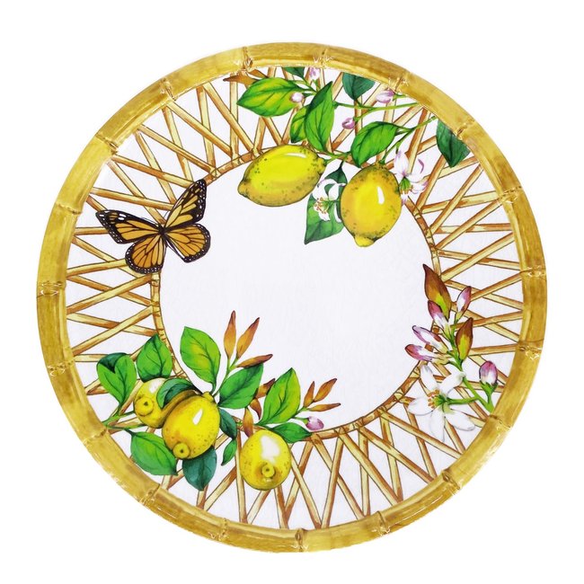 Petite assiette mélamine Capri 23 cm Couleur citrons jaunes - collection carpi <span itemprop=