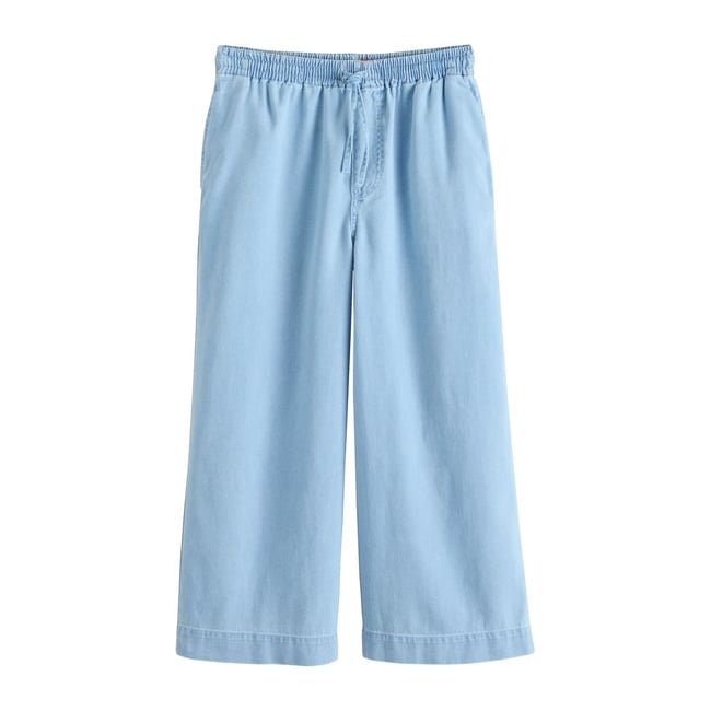 Jean court et large en denim léger à enfiler bleu clair <span itemprop=
