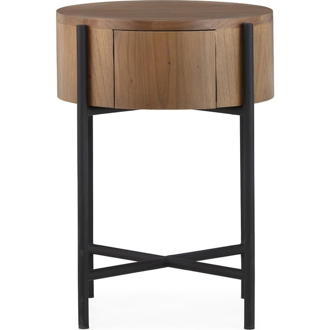 Table de chevet ronde en cèdre et métal Couleur bois de cèdre naturel et noir mat <span itemprop=