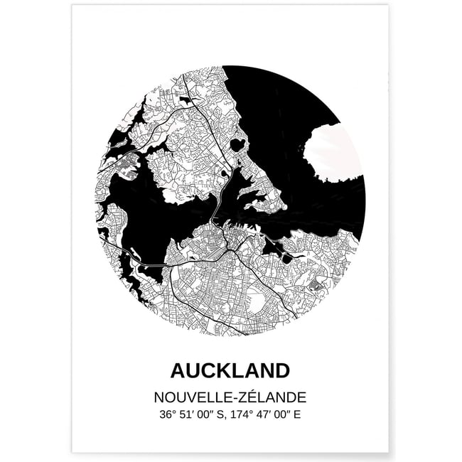 Affiche Carte Auckland Couleur blanc <span itemprop=