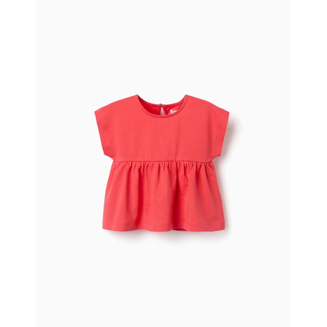 T-shirt en coton avec ourlet à volants rose <span itemprop=