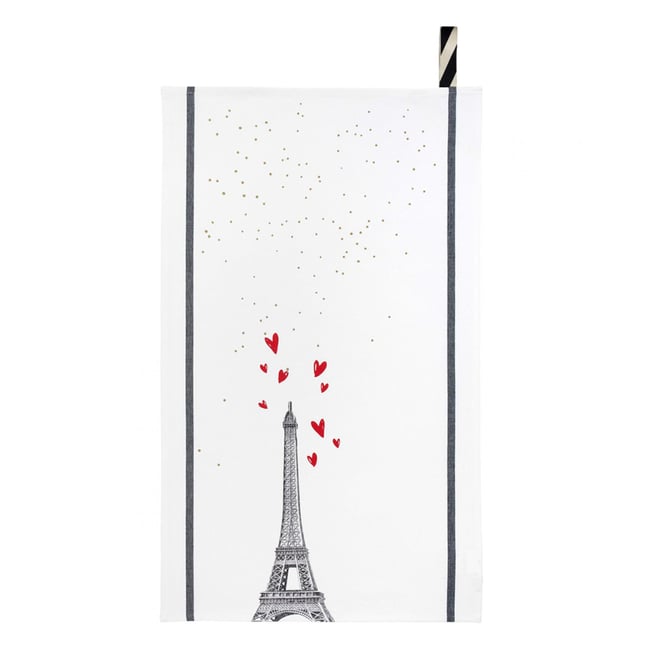 Torchon Eiffel Cœurs blanc <span itemprop=